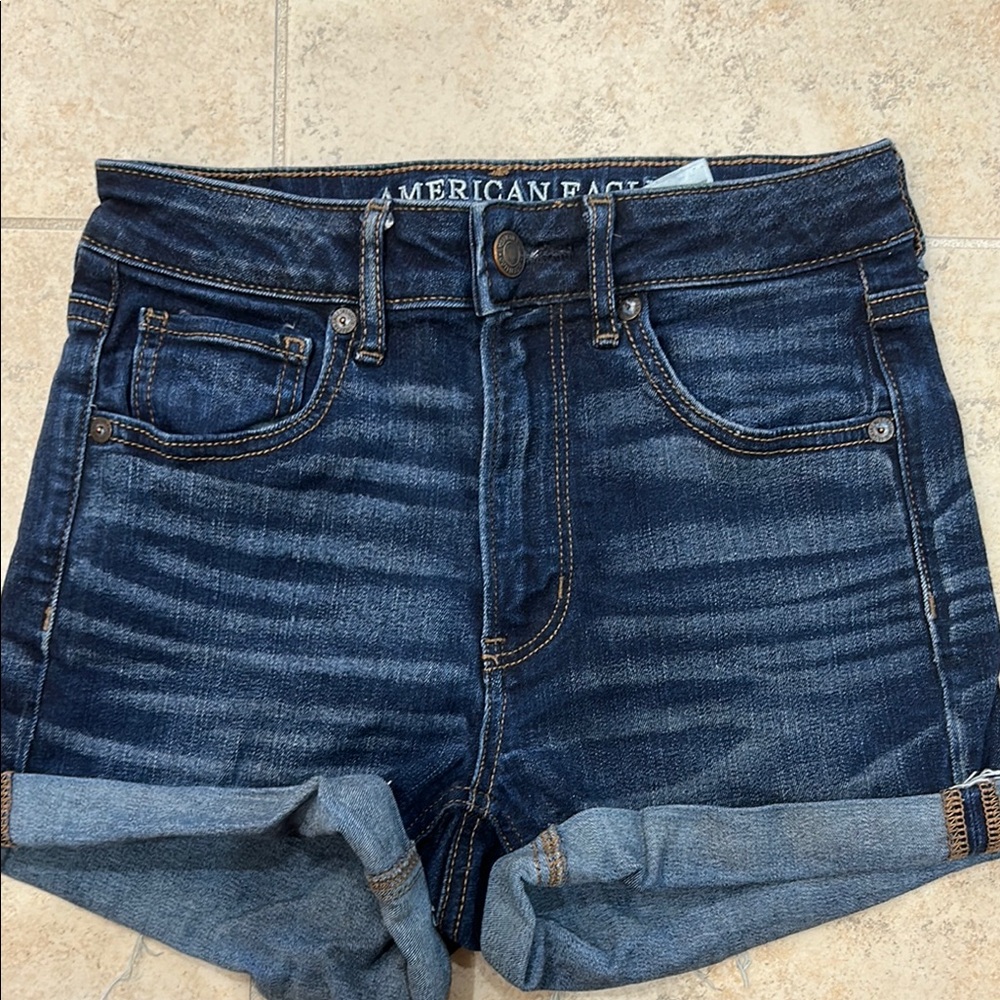 American Eagle Outfitters Blue Jean Shorts High-Waisted Cuffed